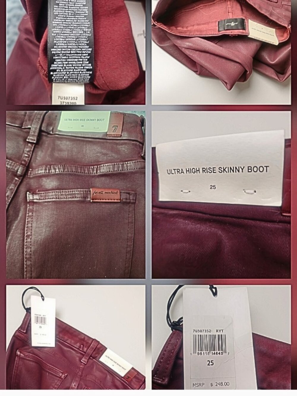 NWT 7 FOR ALL MANKIND ULTRA HIGH RISE SKINNY BOOT CUT JEANS SZ 25 • $248 MSRP